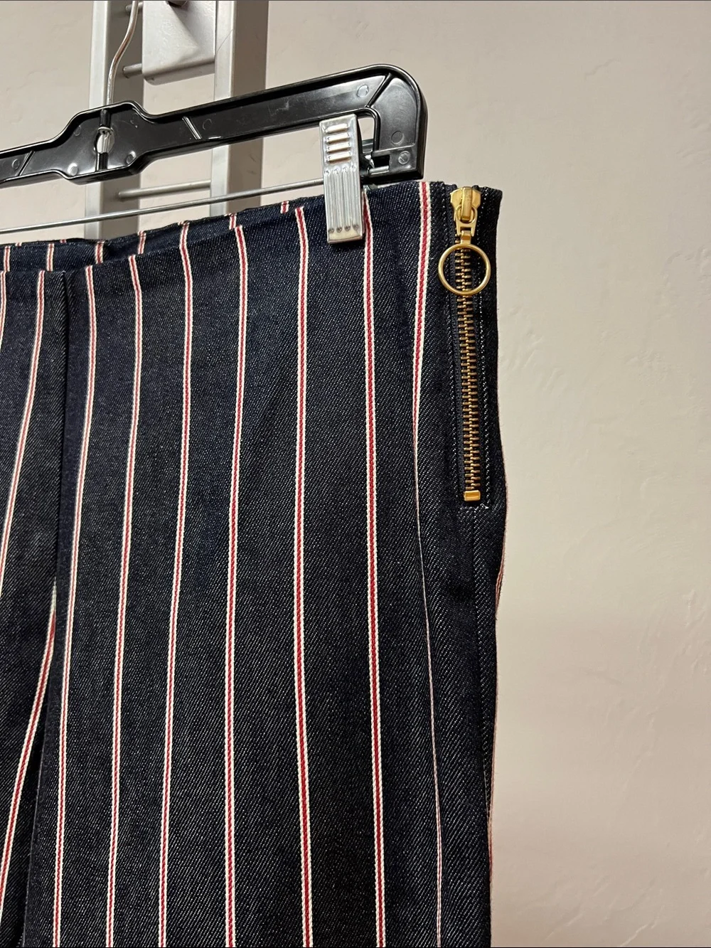 Maggie Marilyn 💯% Cotton Denim Navy Pants with Red, White Stripes Size 8 - Picture 4 of 16